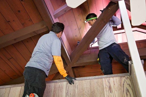 Careful up there, fellas!  Treating termites isn't for the faint of heart, or those afraid to do a little climbing.