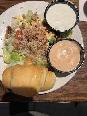 The House Salad I have blue cheese and thousand island dressing in the side.