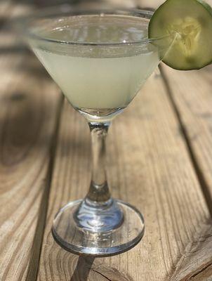 Cucumber martini, yes the phone got to drink first!