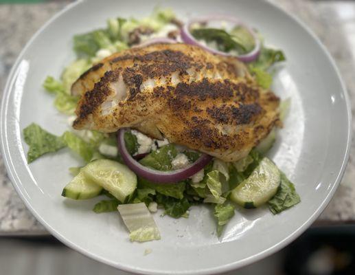 Bayside Salad with blackened Grouper