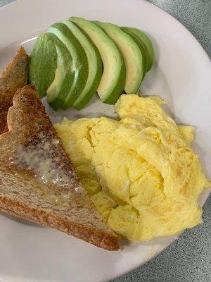 Scrambled eggs w/ side of avocado