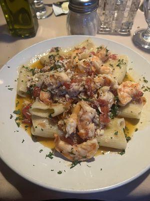 Homemade rigatoni with shrimp and crab