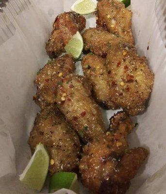 Spicy California Sweet Wings garnished with lime