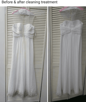 This wedding dress was extremely dirty ,but Hurt cleaner did magic on making it bright again.