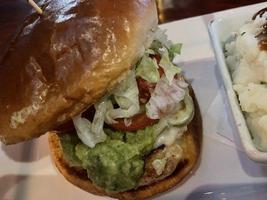 Turkey burger with mashed potatoes and gravy