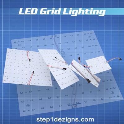 LED Grid Panel Lights can be used with large scale fabric displays, light boxes, menu boards, under counter and counter top lighting.