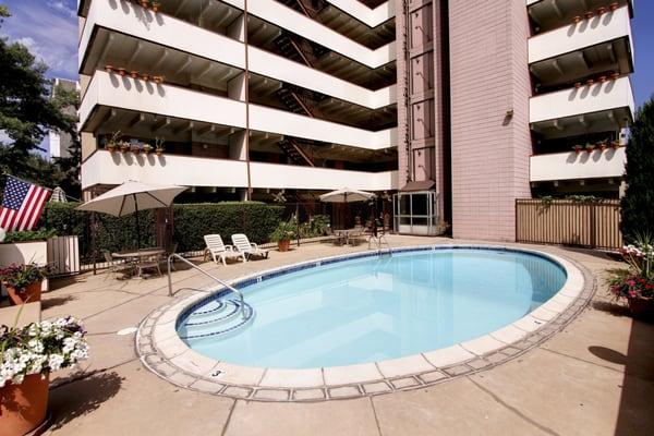 Pool area of the Club 14 apartments.