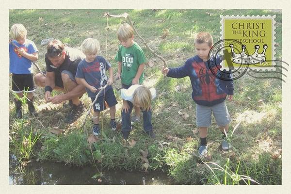 Fishing for crawdads at Christ the King Preschool - Fallbrook