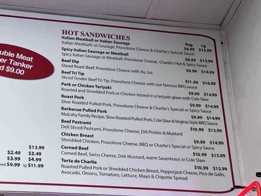 Updated Menu Prices for Feb 2024