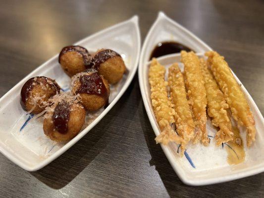 Takoyaki and Shrimp Tempura