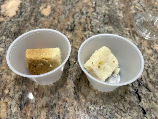 Tiny portion ($2.39 each) of below average milk cake and kalakand.