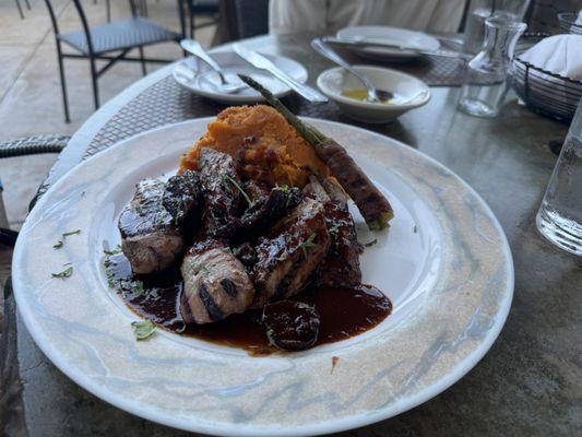 Really tender pork tenderloin and mashed sweet potatoes - WOW!