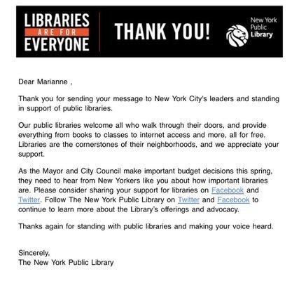 I recently received a Thank You for my support of my library. 03/14/23