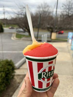 Small strawberry & mango-pineapple Italian ice (free bday reward)