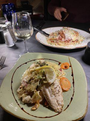 Walleye and chicken parm.