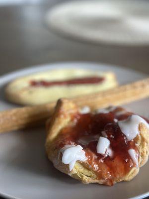 guava butter cookie, churro, strawberry turnover