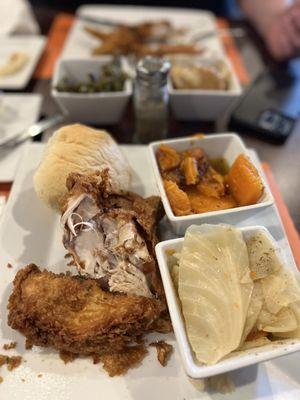 Fried Chicken, Cabbage, Candied Yams