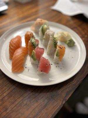 Rainbow sushi enjoyed in our room.