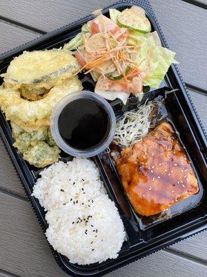 Bento B TOGO - salmon teriyaki, side of veggie tempura