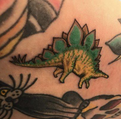 Brought in New Year's day with a little Stegosaurus gap filler with Joey.  Scary cat chosen for Halloween from Joey's flash art.