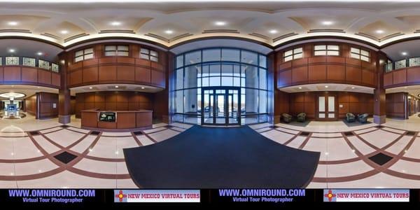 Lobby for a large corporate business center panorama converted from a 360 virtual tour.