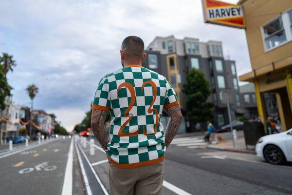 SOF Premium Checkerboard Knit Tee in green and white