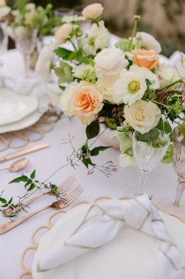 Lovely and lush centerpiece for a spring dinner party.