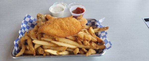 Captain's platter - cod, clam strips, shrimp, fried oyster, fries