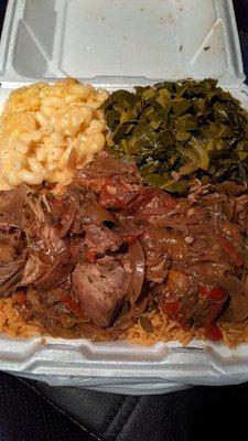 Stewed chicken, greens and mac n' cheese. Fantastic!