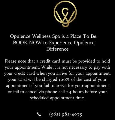 Our Spa policy when reserving appointments