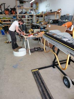 Bending metal in our shop.