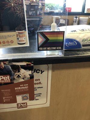 Progress Pride flag at the checkout