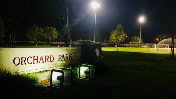 Park at night with lights on for team practices.