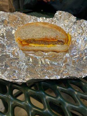 Under whelming to say the least. For 5.50 I expected more than just 1 slice of cheese and 1 egg. On a sausage egg and cheese sandwich