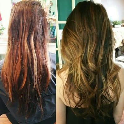 Balayage from brassy to beautiful!