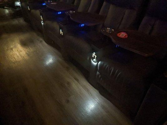 Illuminated assigned seats numbers with concierge service call buttons.