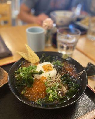 Salmon eggs on soba