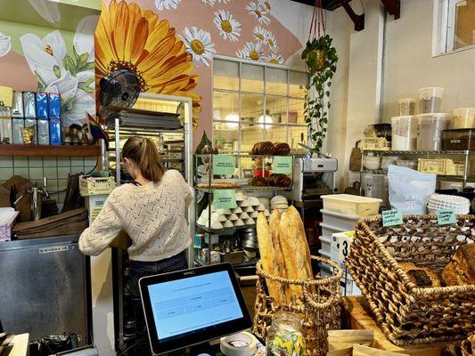 View from the register into the kitchen area.