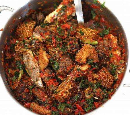 Efo riro with assorted meat