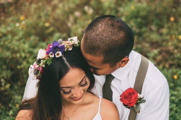 Flower crown and Boutonniere