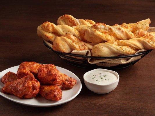 Mouth-watering classic wings and garlic parmesan twists paired with a cool side of ranch.