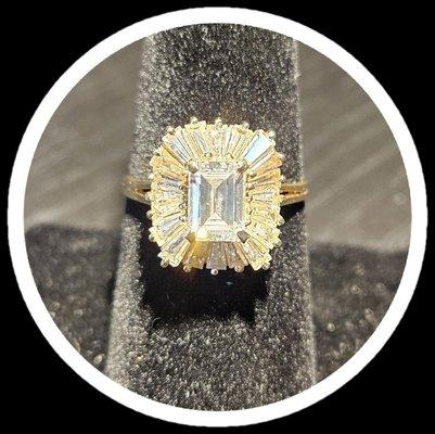 14k Emerald Cut CZ Cocktail Ring.