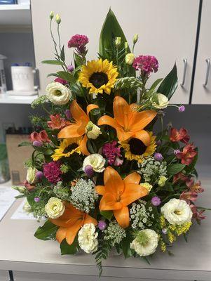 Podium Flowers for School Ribbon Cutting ceremony