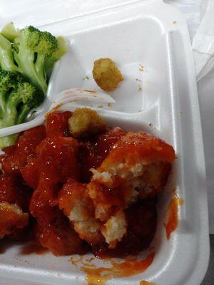 I got the sweet and sour chicken but i should of really asked for fried bread with sauce on it. The chicken was invisible.