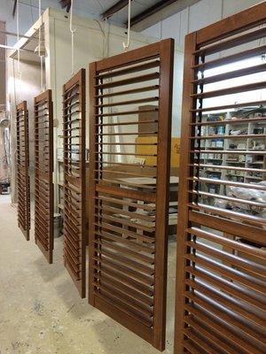 American-made shutters manufactured right here. We use American hardwoods.