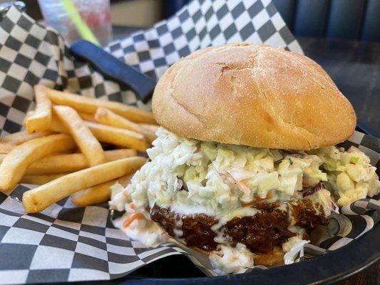 Pulled Pork Sandwich and Fries