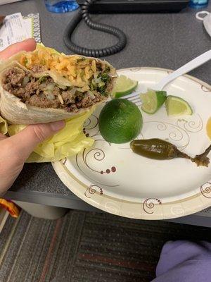 Added a little lime and pickled jalapeños to go with my asada burrito (no beans). Best lunch I've had in a LONG time.