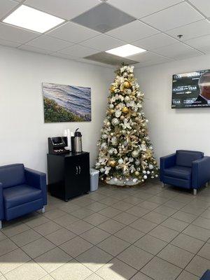 Waiting room, ready for the holidays.