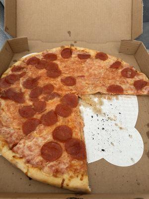 This was their idea of a pepperoni pizza. The crust was undercooked. They were stingy with the pepperoni