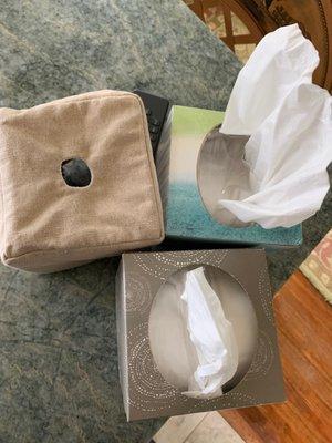 A 1" hole on Pottery Barn item is not large enough for tissue to be pulled out -the weight of the tight linen cover hugs tissue box?BAD!